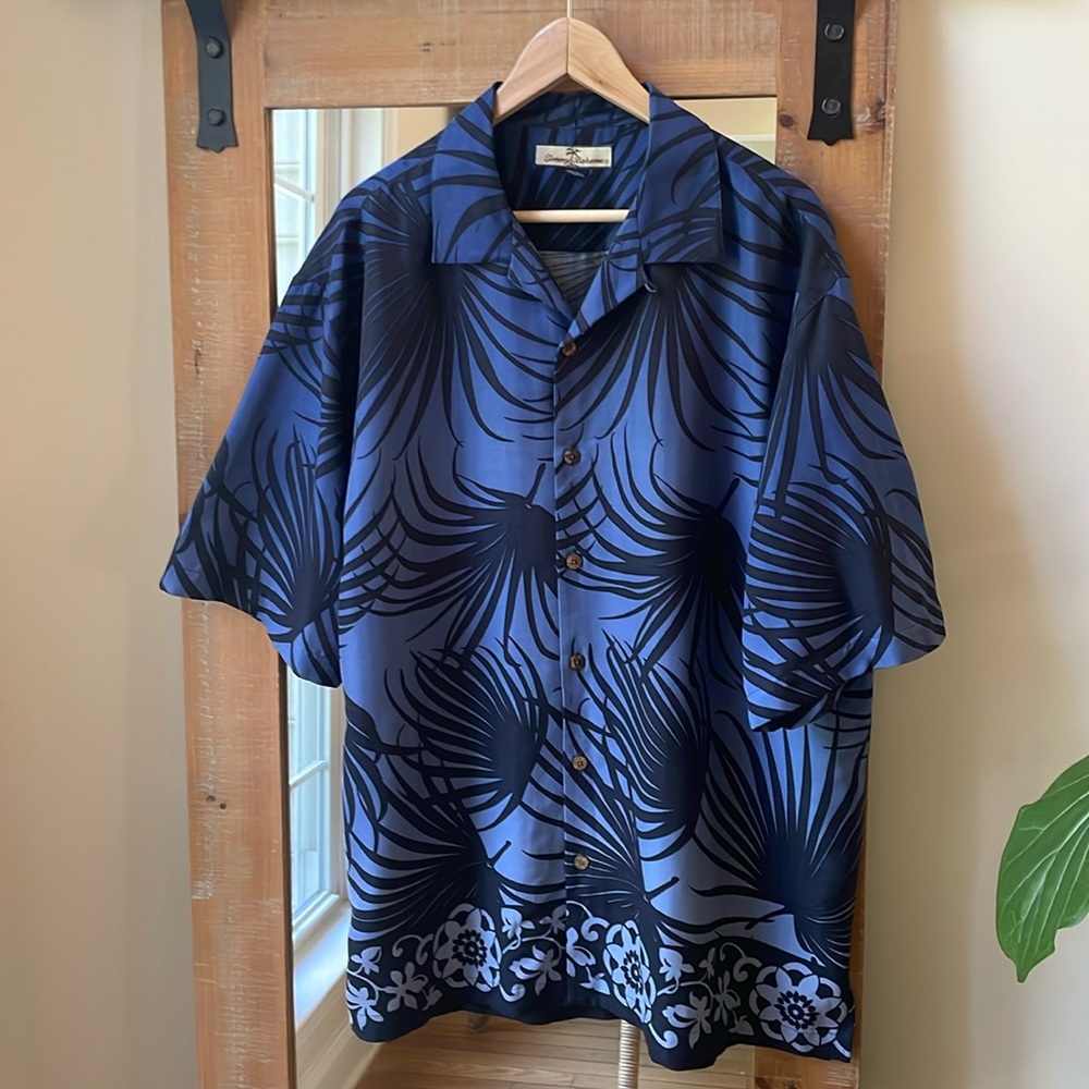 Tommy Bahama Palm Print Hawaiian Silk Shirt Size L